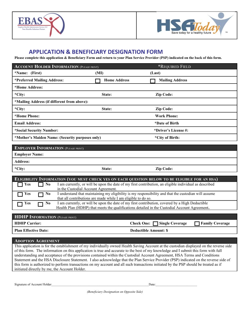 Application & Beneficiary Designation Form