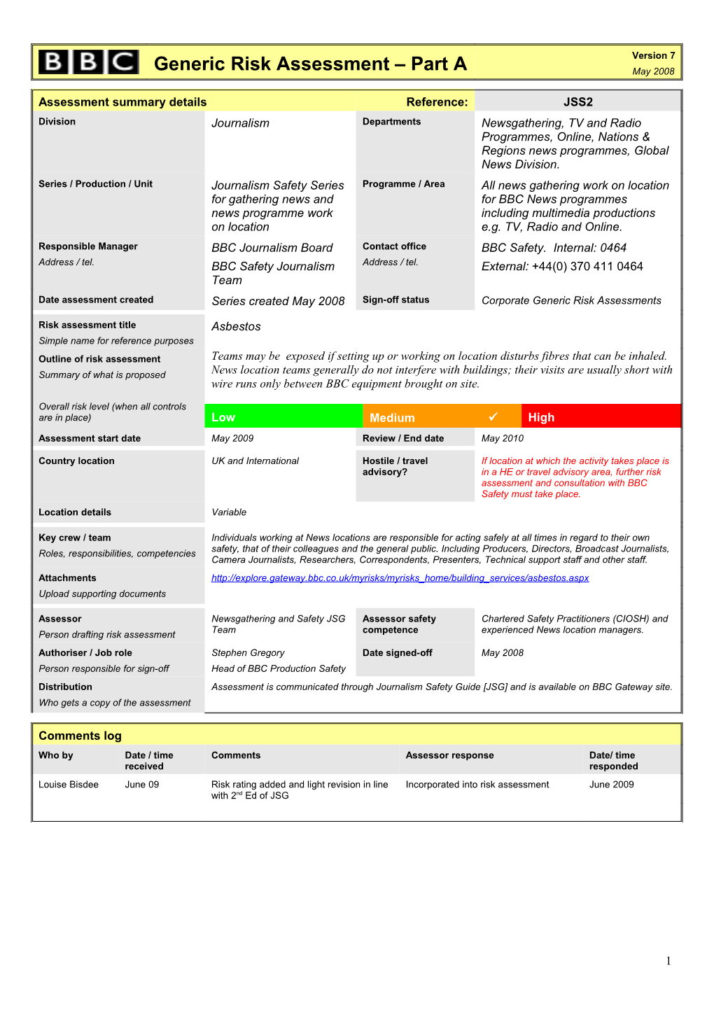 Journalism Safety Guide Risk Assessments - Asbestos