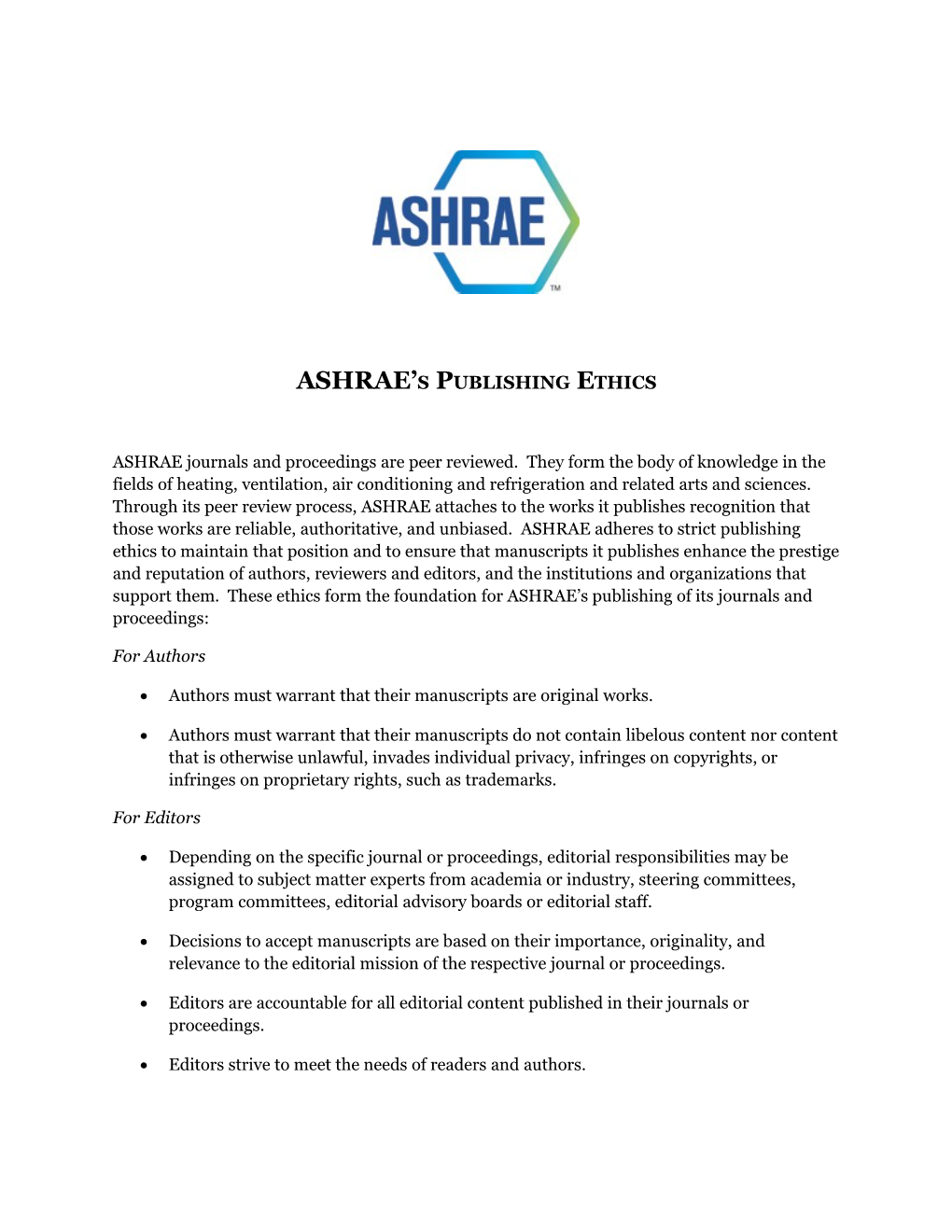ASHRAE S Publishing Ethics