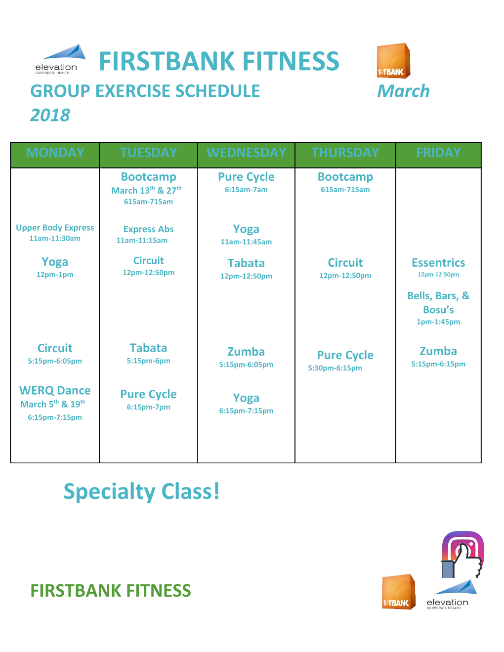 GROUP EXERCISE SCHEDULE March 2018