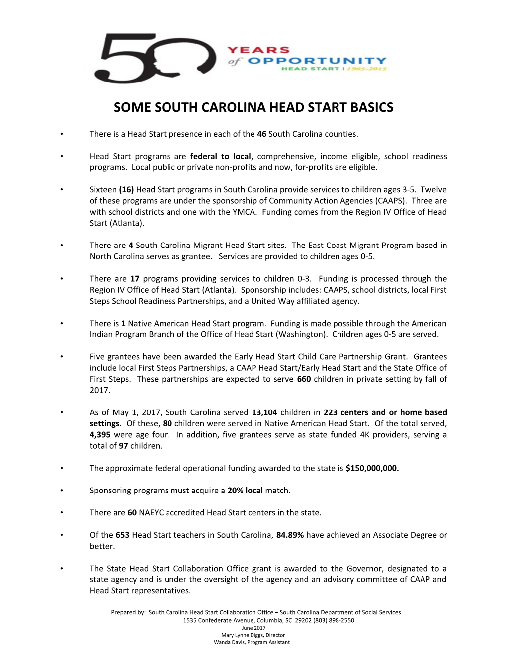 Some South Carolina Head Start Basics