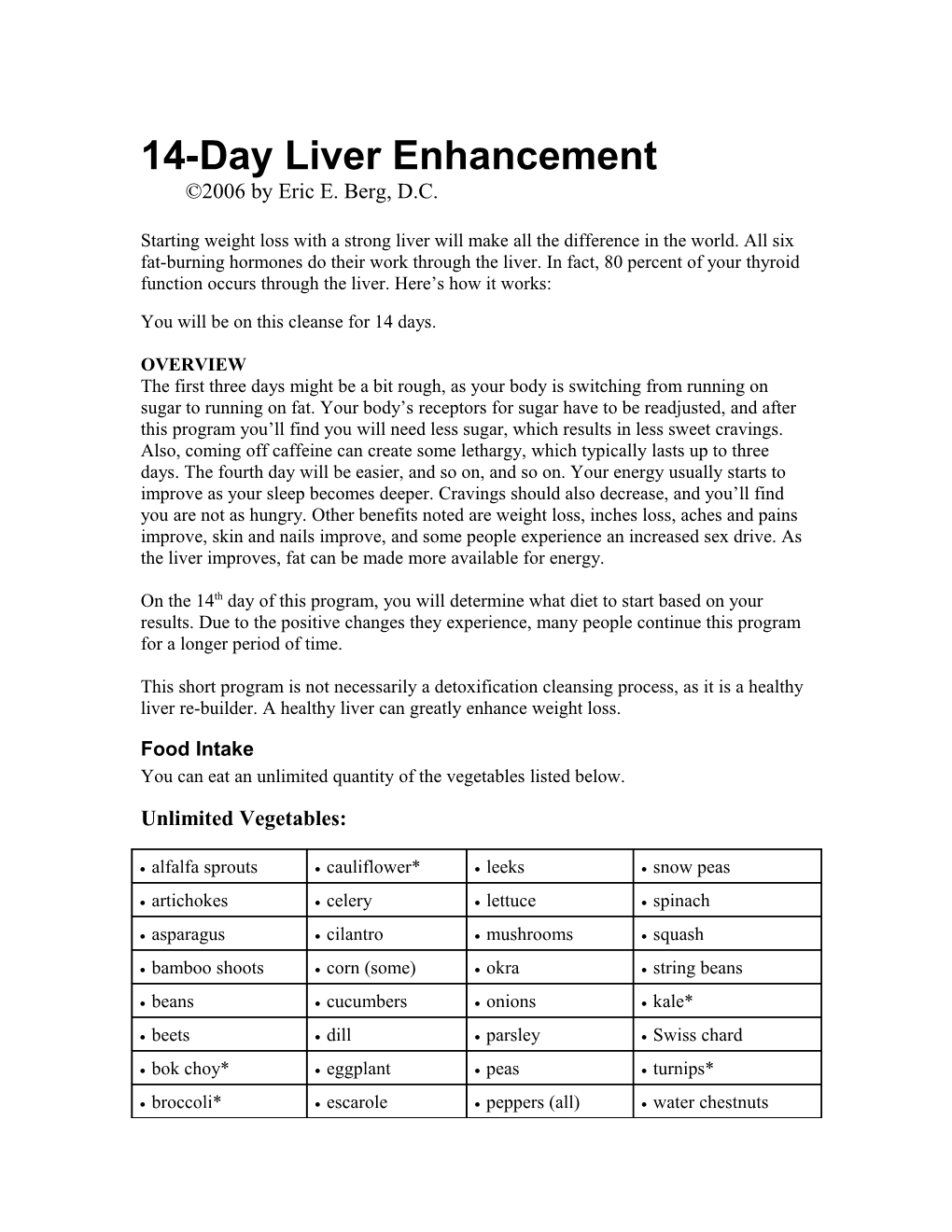 14-Day Liver Enhancement 2006 by Eric E. Berg, D.C