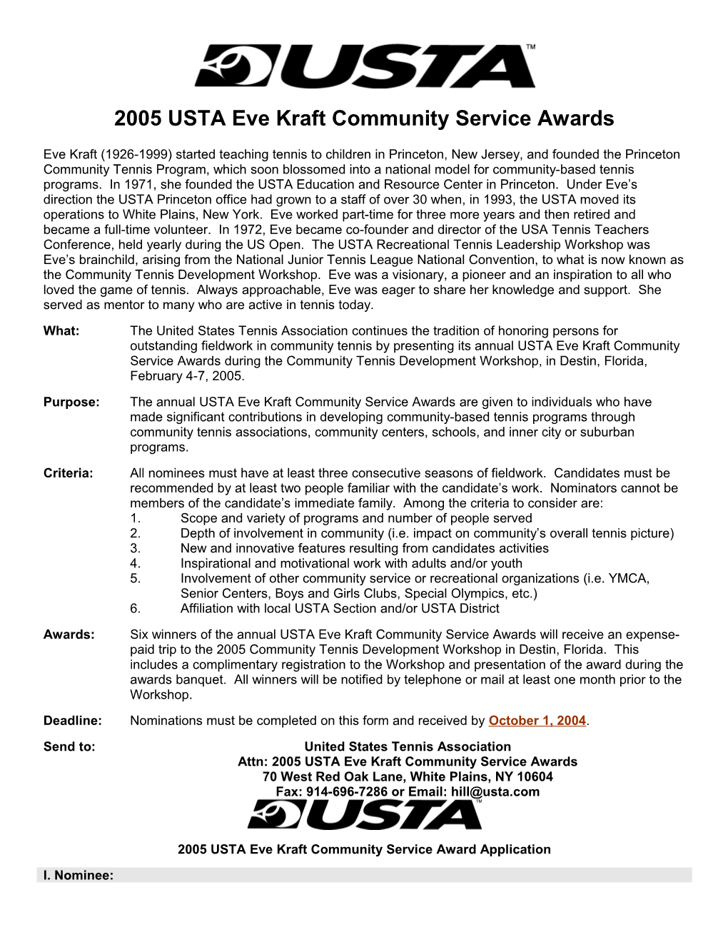 2005 USTA Eve Kraft Community Service Awards