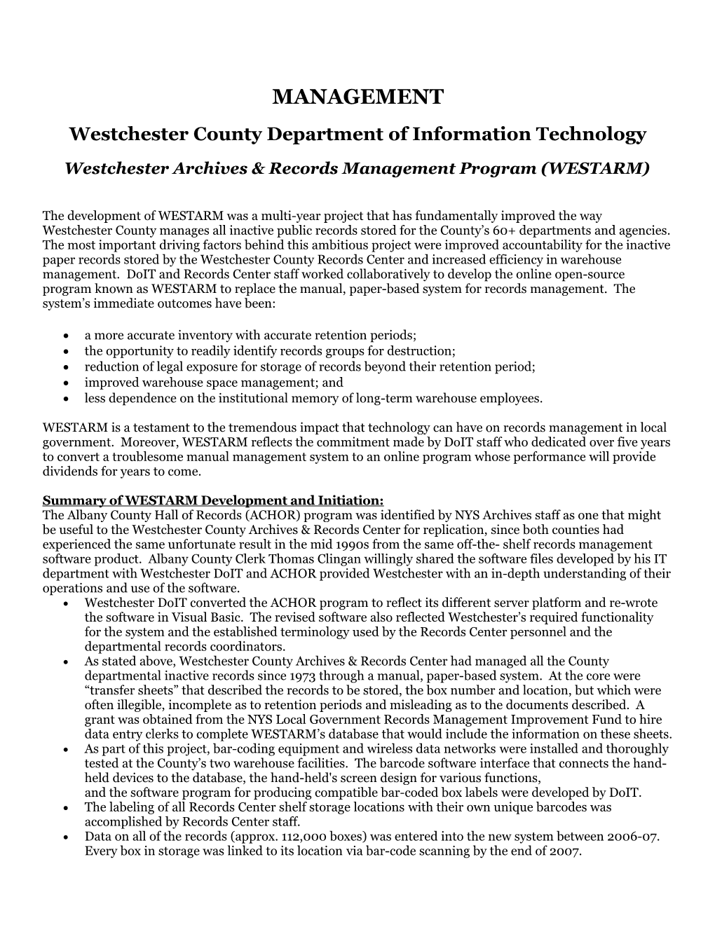Westchester County Department of Information Technology