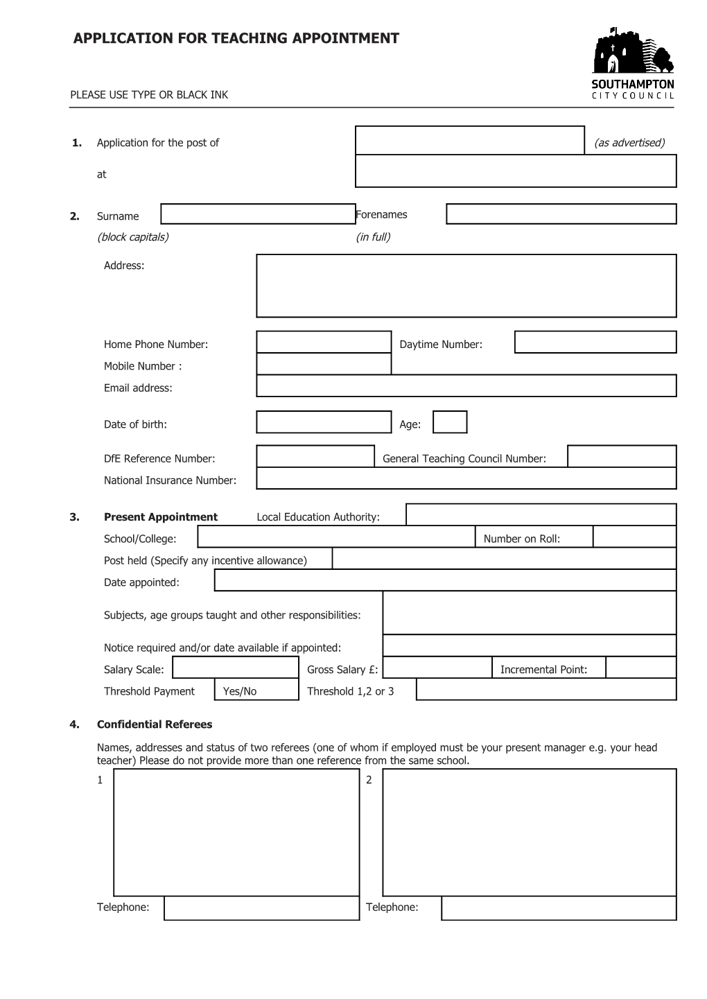 Teacher Vacancy Application Form