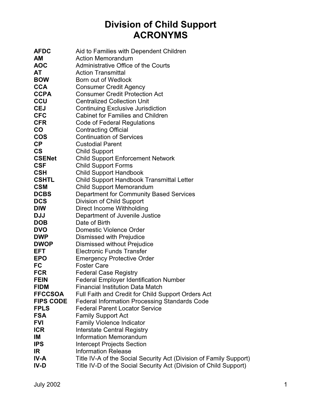 Division of Child Support