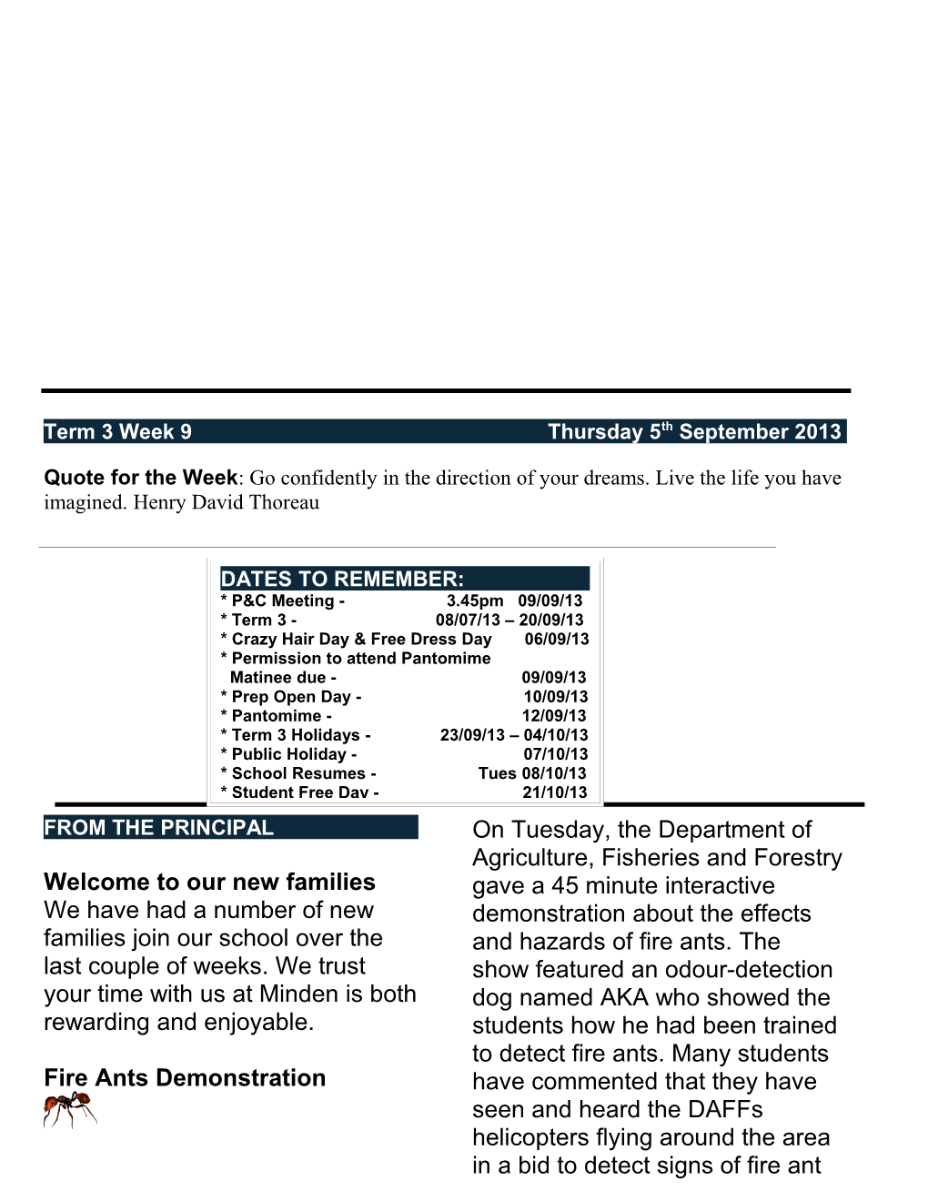 Term 3 Week 9 Thursday5th September2013