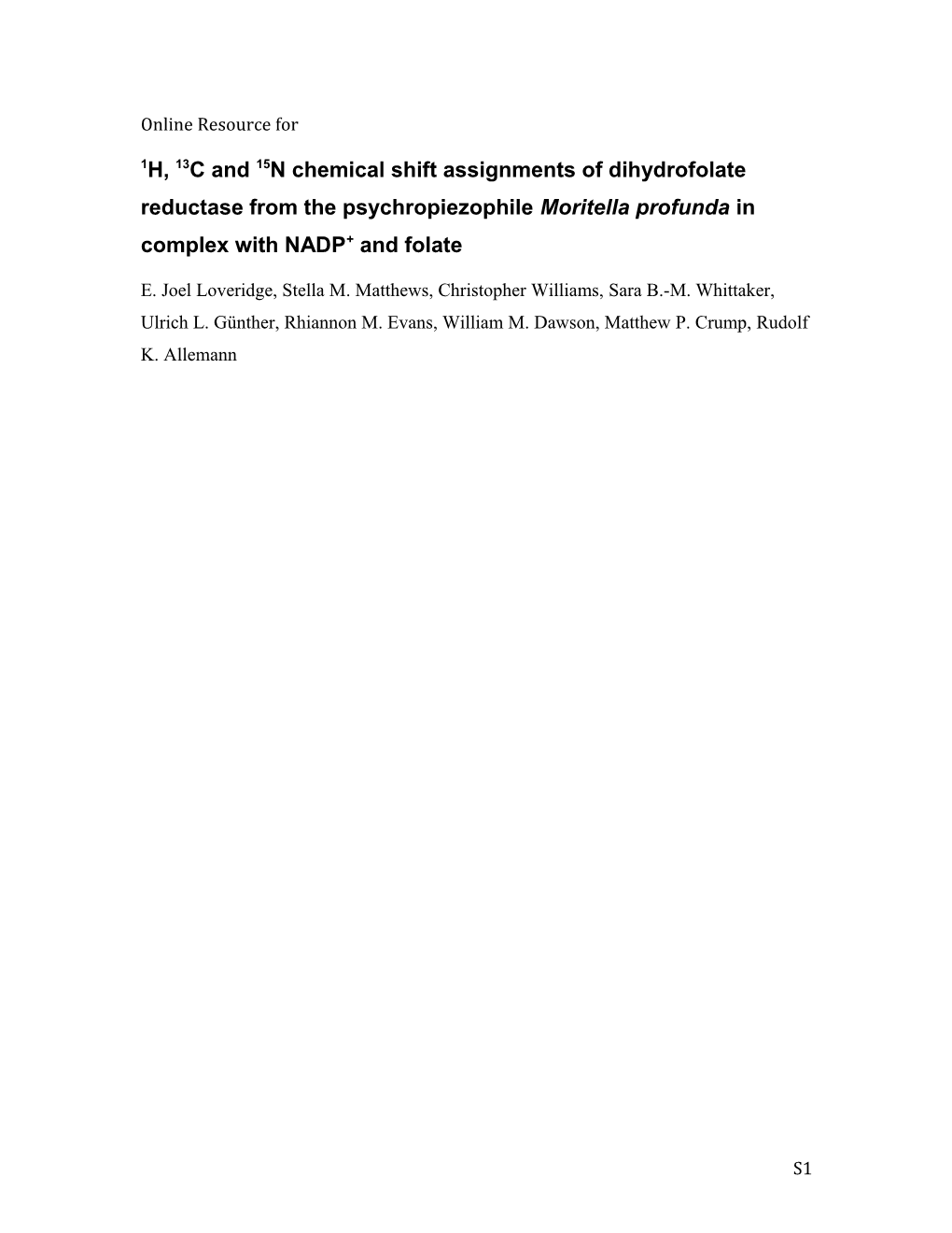 1H, 13C and 15N Chemical Shift Assignments of Dihydrofolate Reductase from The
