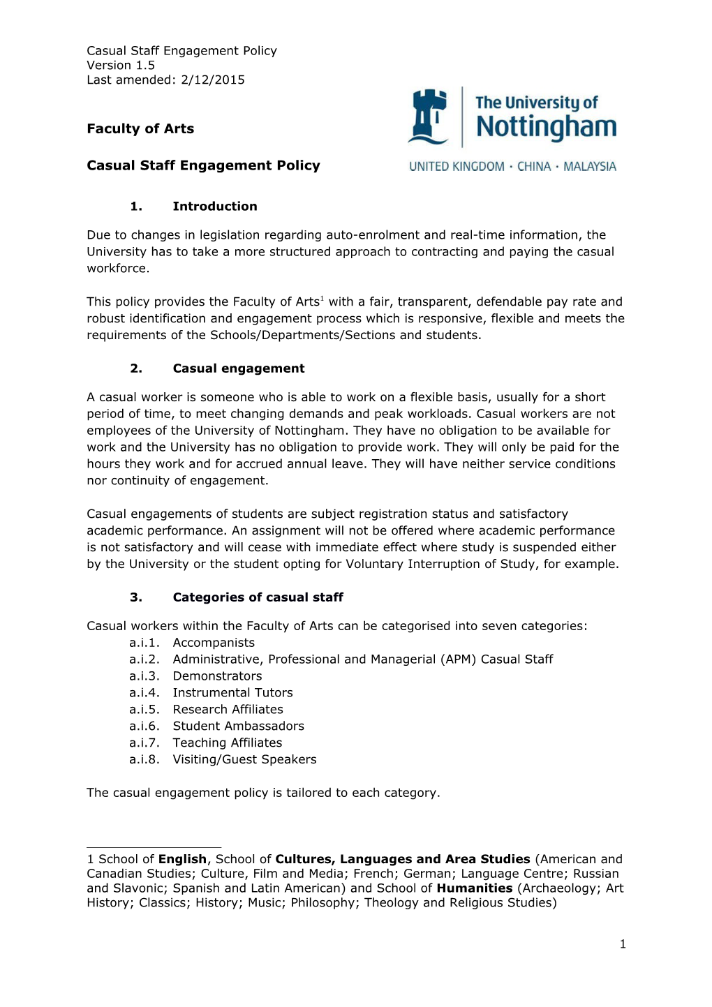 Casual Staff - Policy 2014-15 V1.0