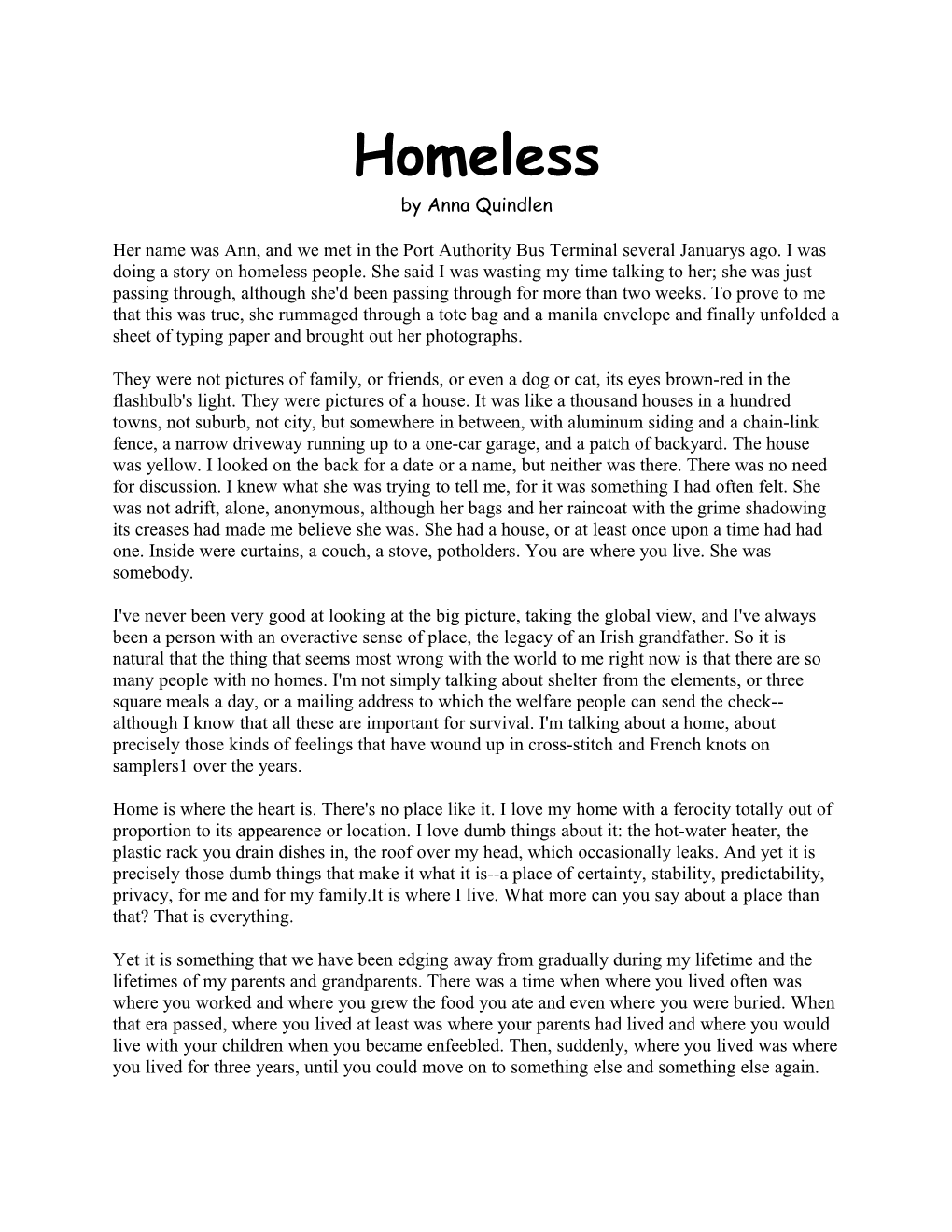 Homeless by Anna Quindlen