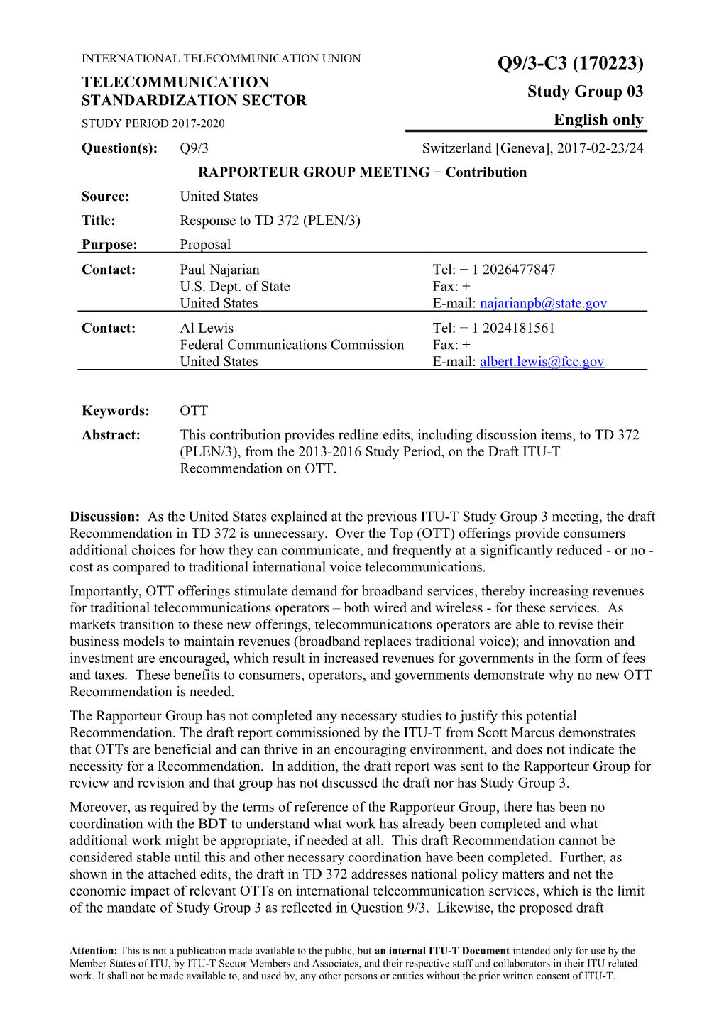 Response to TD 372 (PLEN/3)