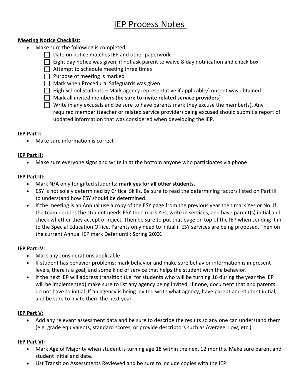 Meeting Notice Checklist