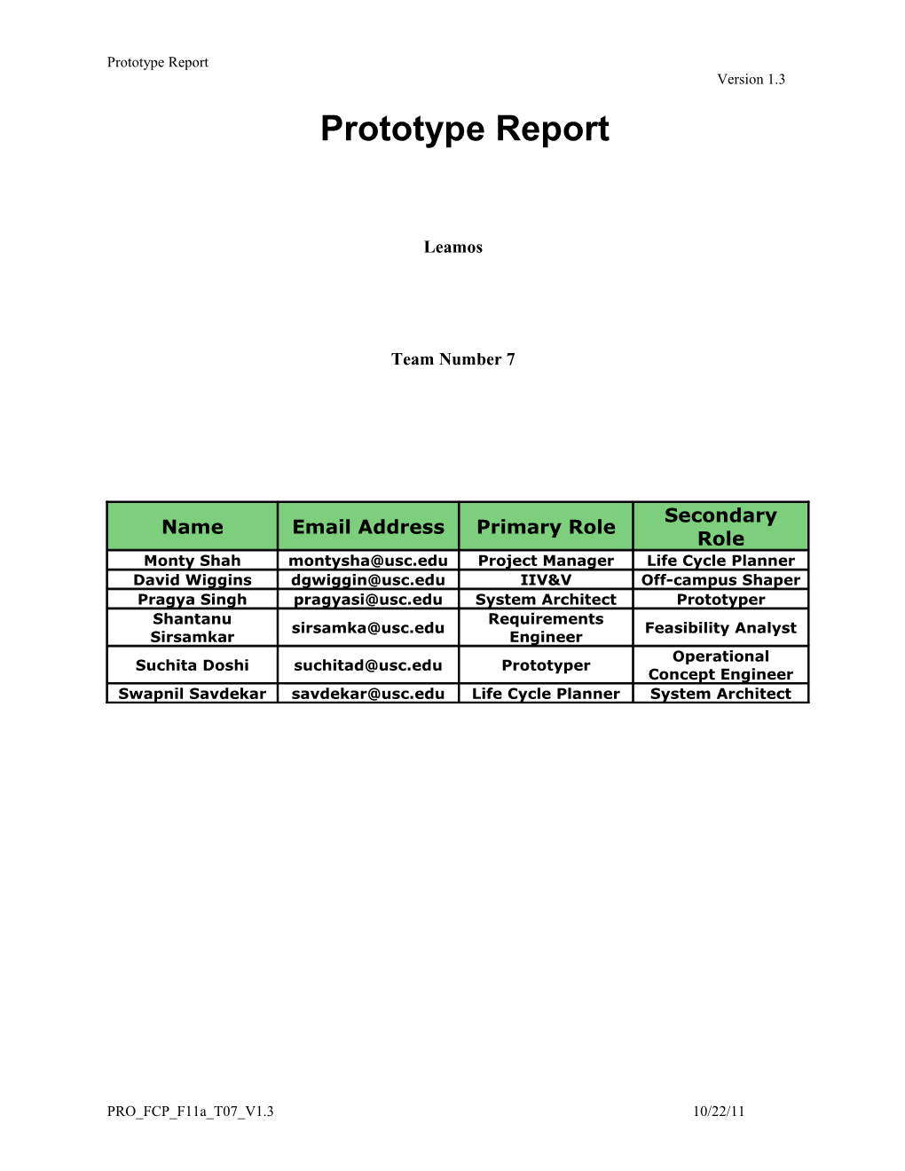 Prototype Report Version 1.3