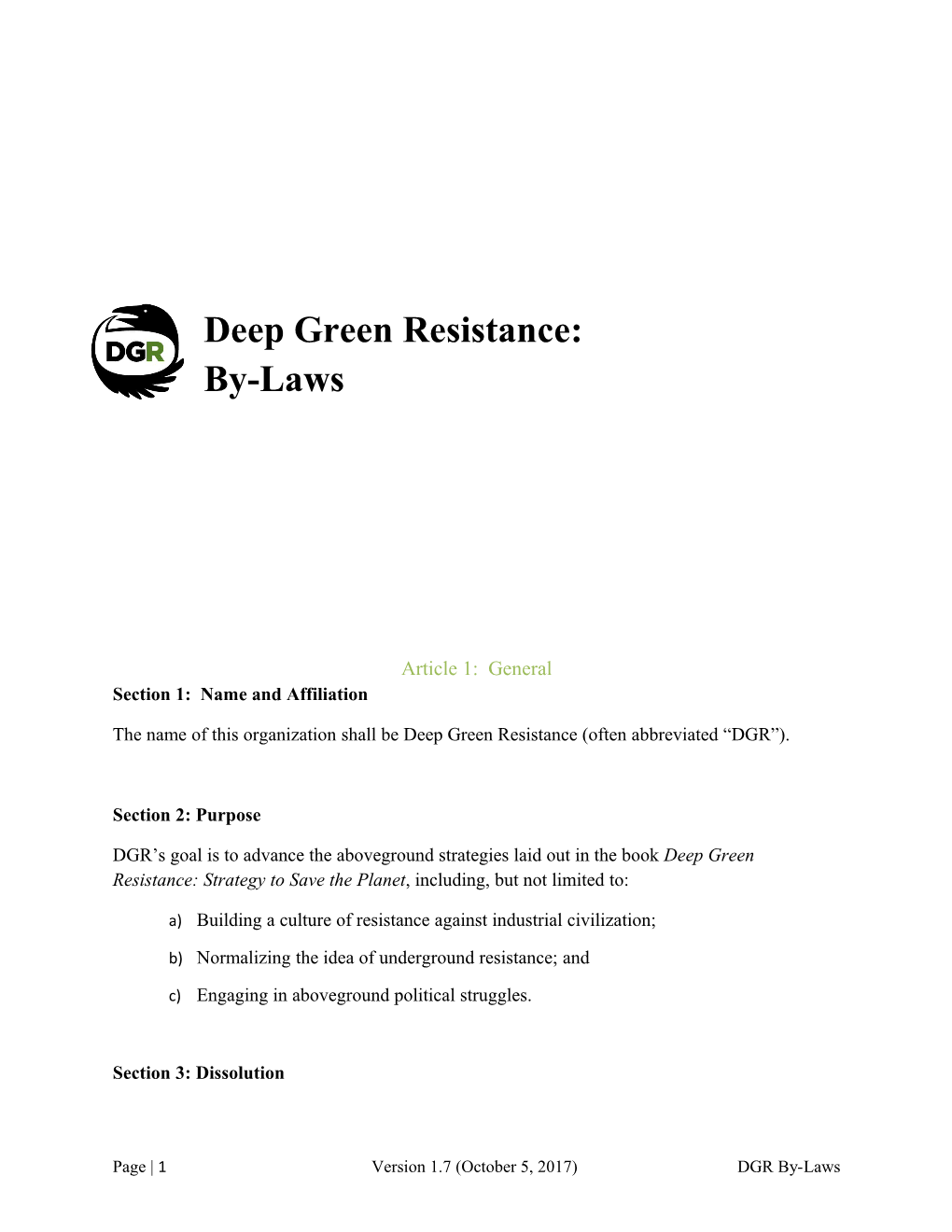 Deep Green Resistance: By-Laws