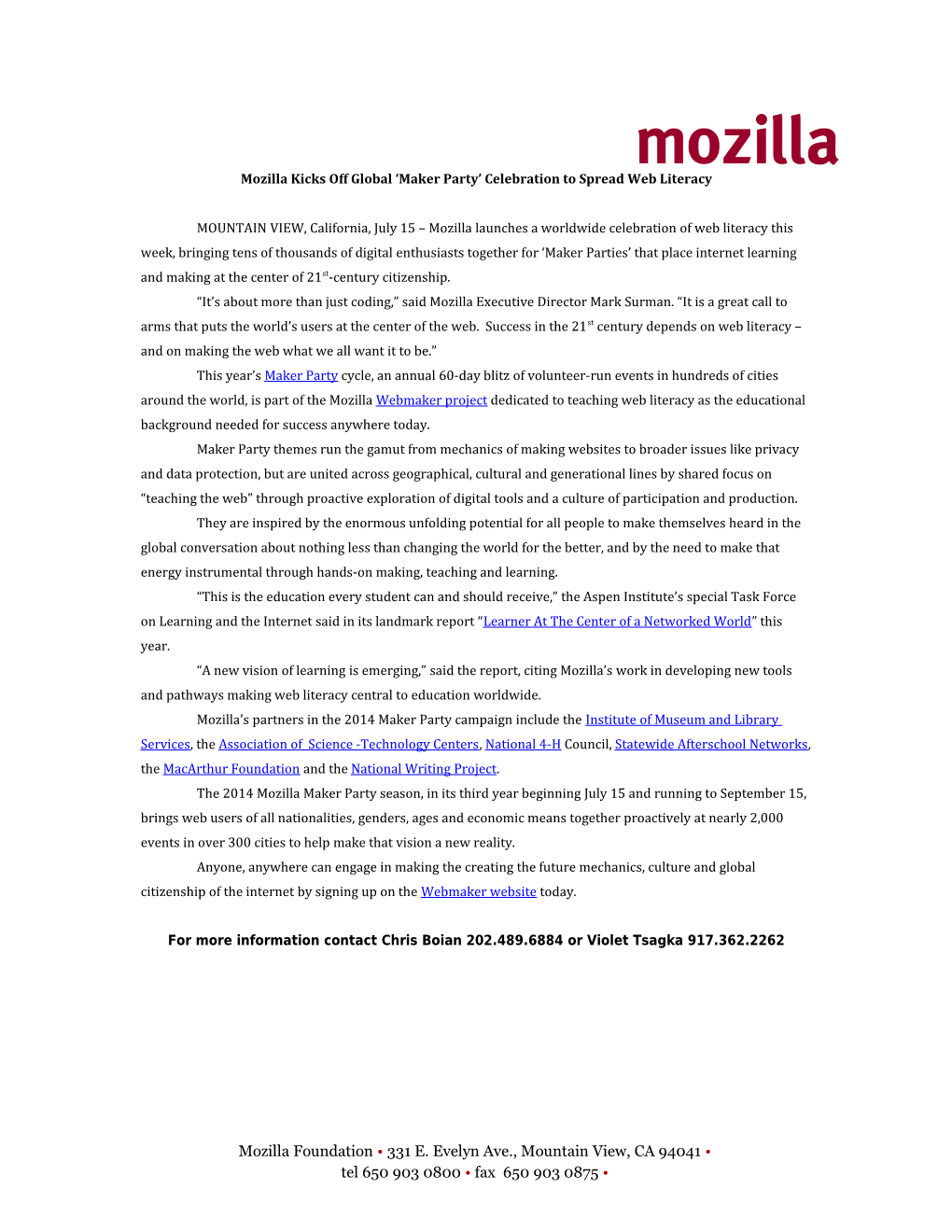 Mozilla Kicks Off Global Maker Party Celebration to Spread Web Literacy