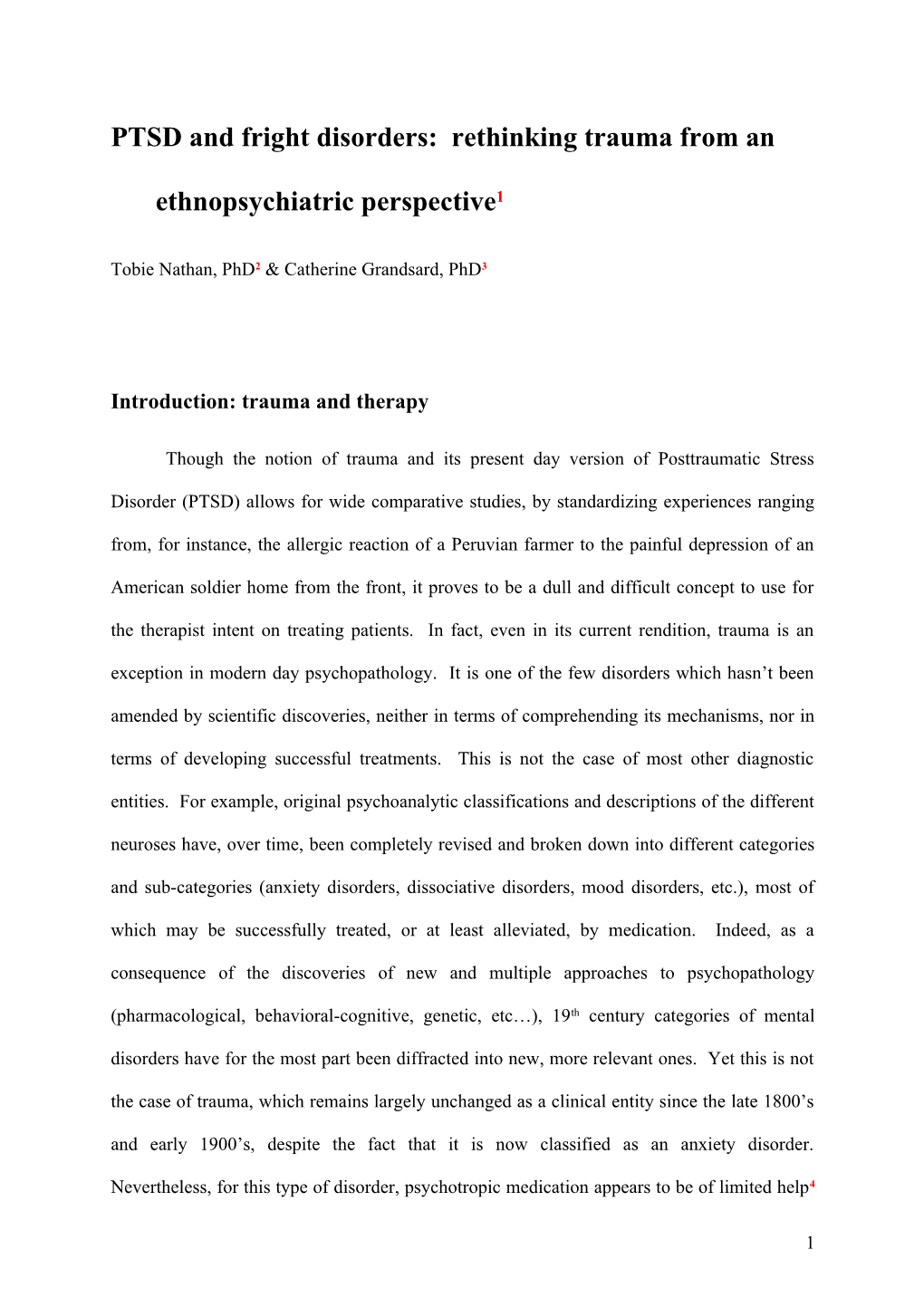 PTSD and Fright Disorders: Rethinking Trauma from an Ethnopsychiatric Perspective