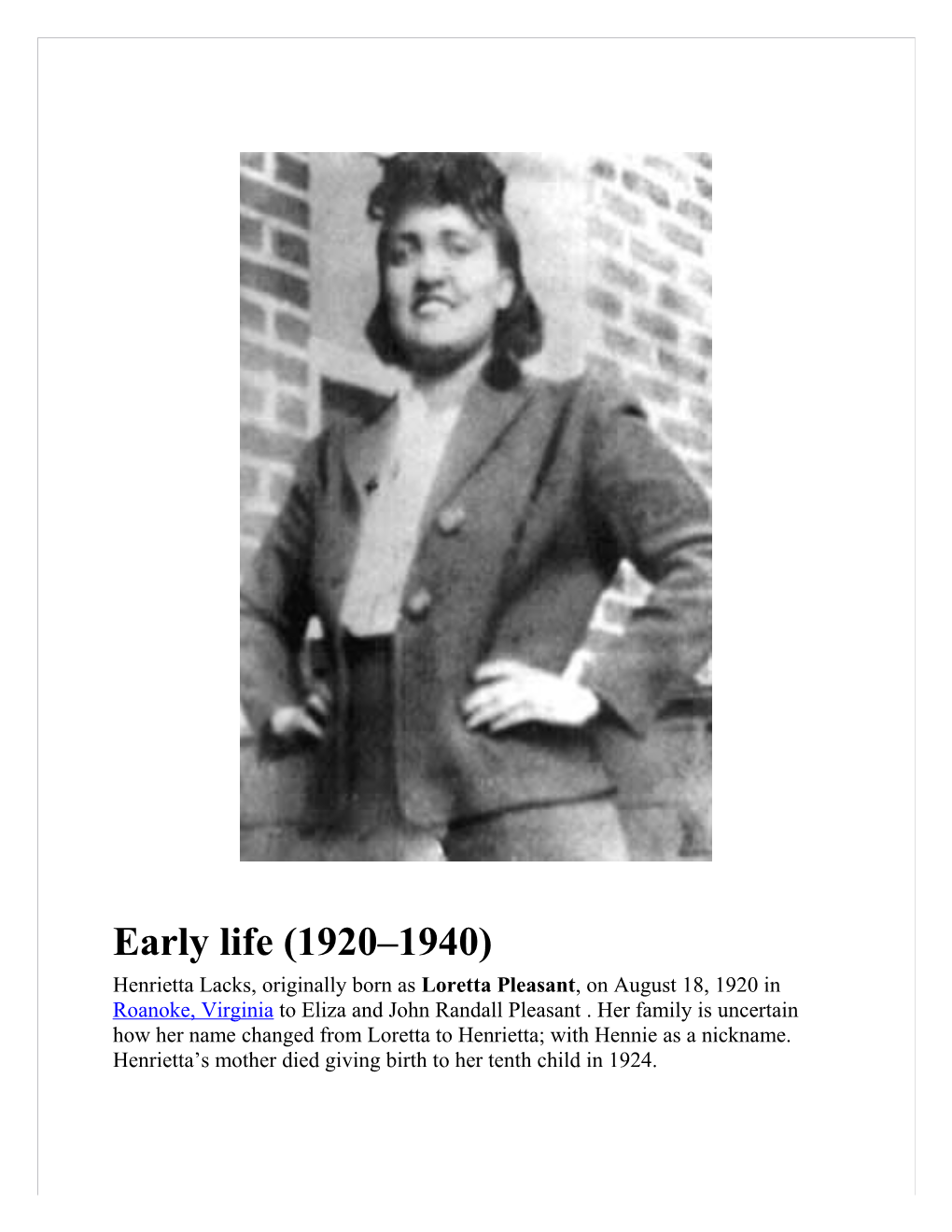 Henrietta Lacks Pictured with David Lacks (Date Not Known)