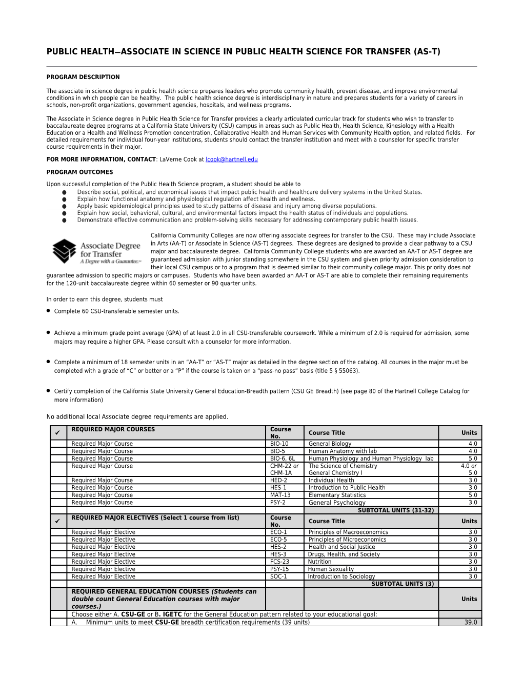 Public Health Associate in Science in Public Health Sciencefor Transfer (As-T)