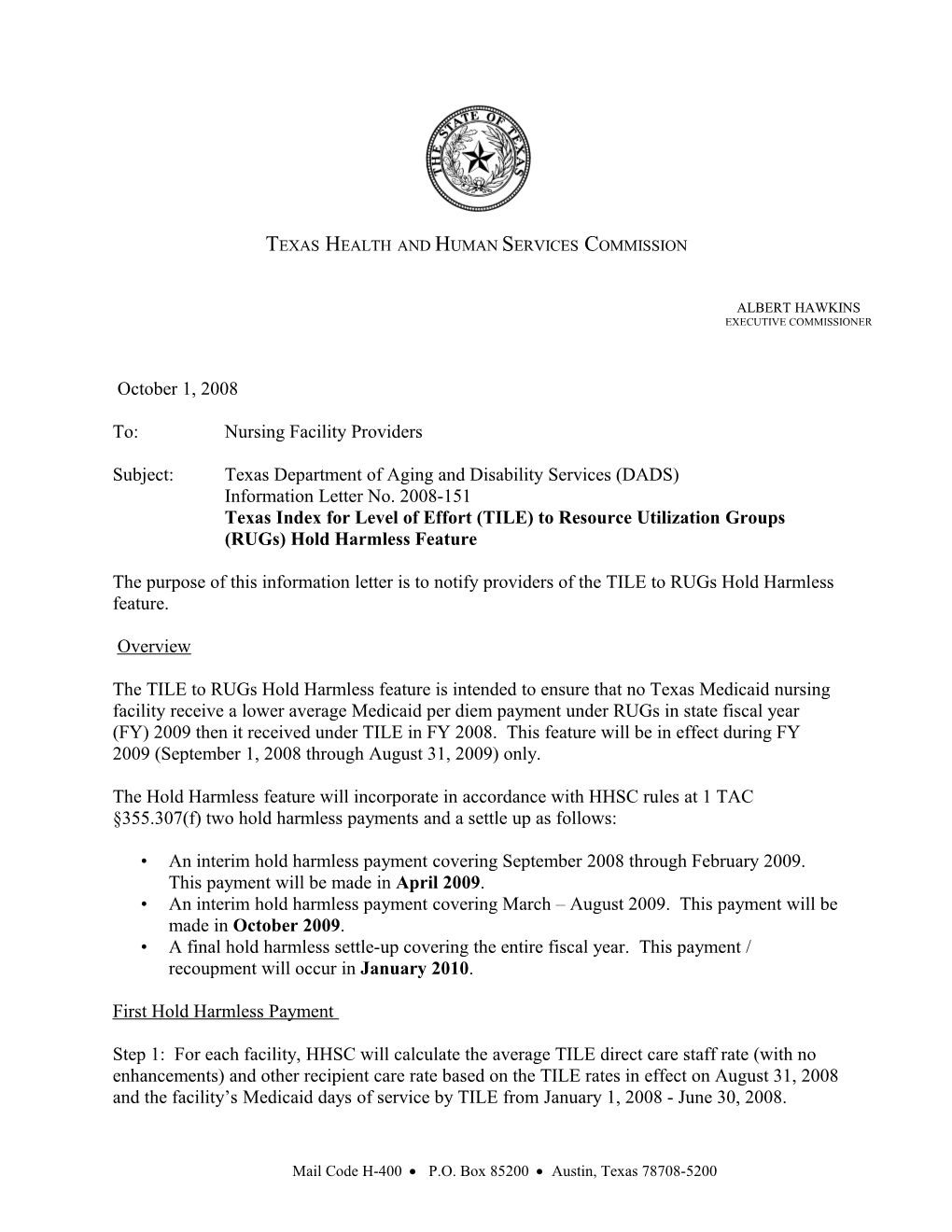 IL 08-151 Texas Index for Level of Effort (TILE) to Resource Utilization Groups (Rugs)