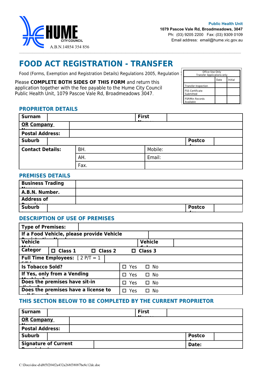 Food (Forms, Exemption and Registration Details) Regulations 2005, Regulation 10