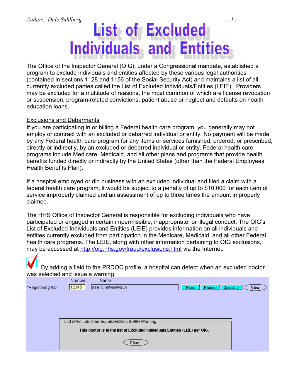 List of Excluded Individuals and Entities