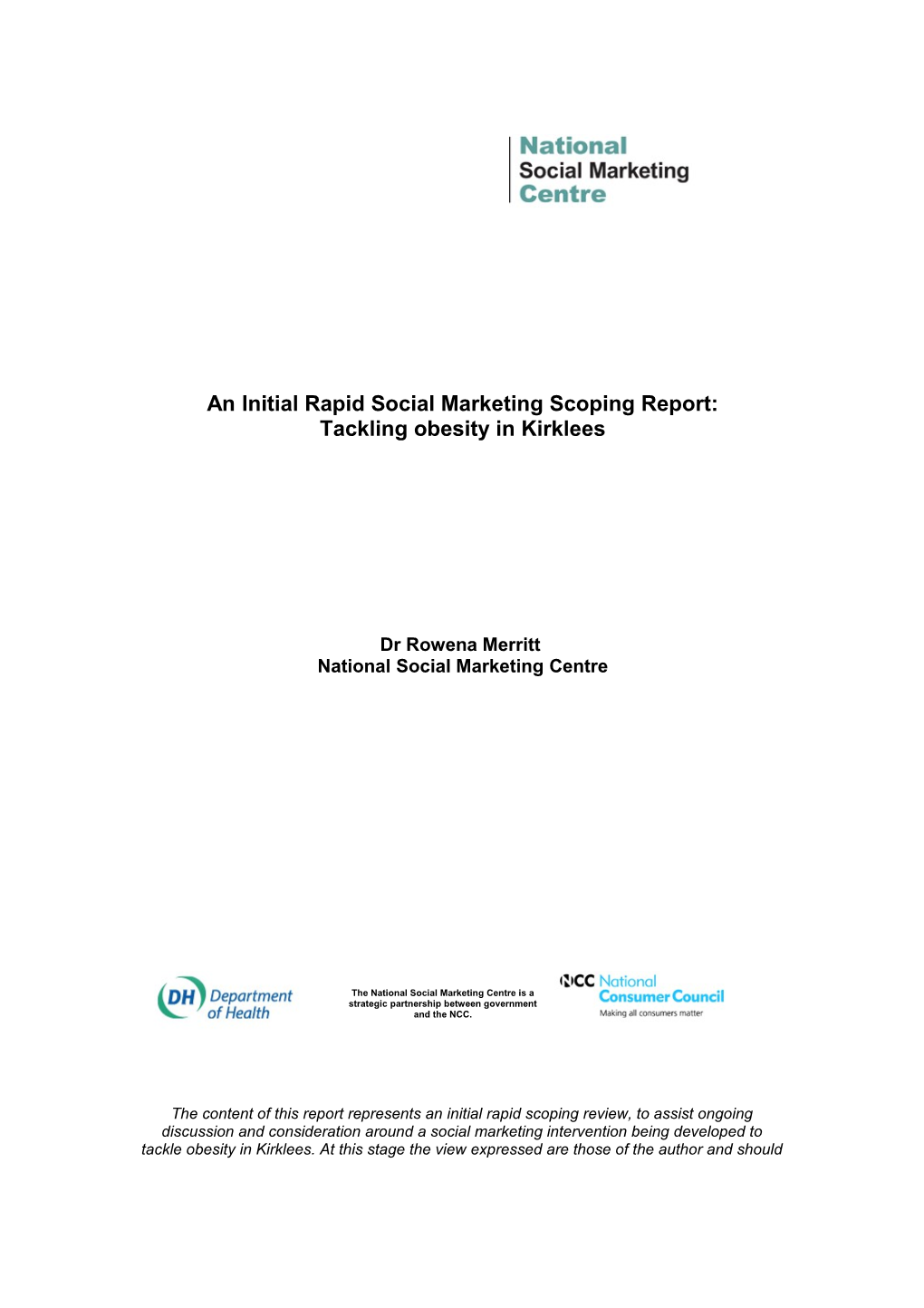 An Initial Rapid Social Marketing Scoping Report