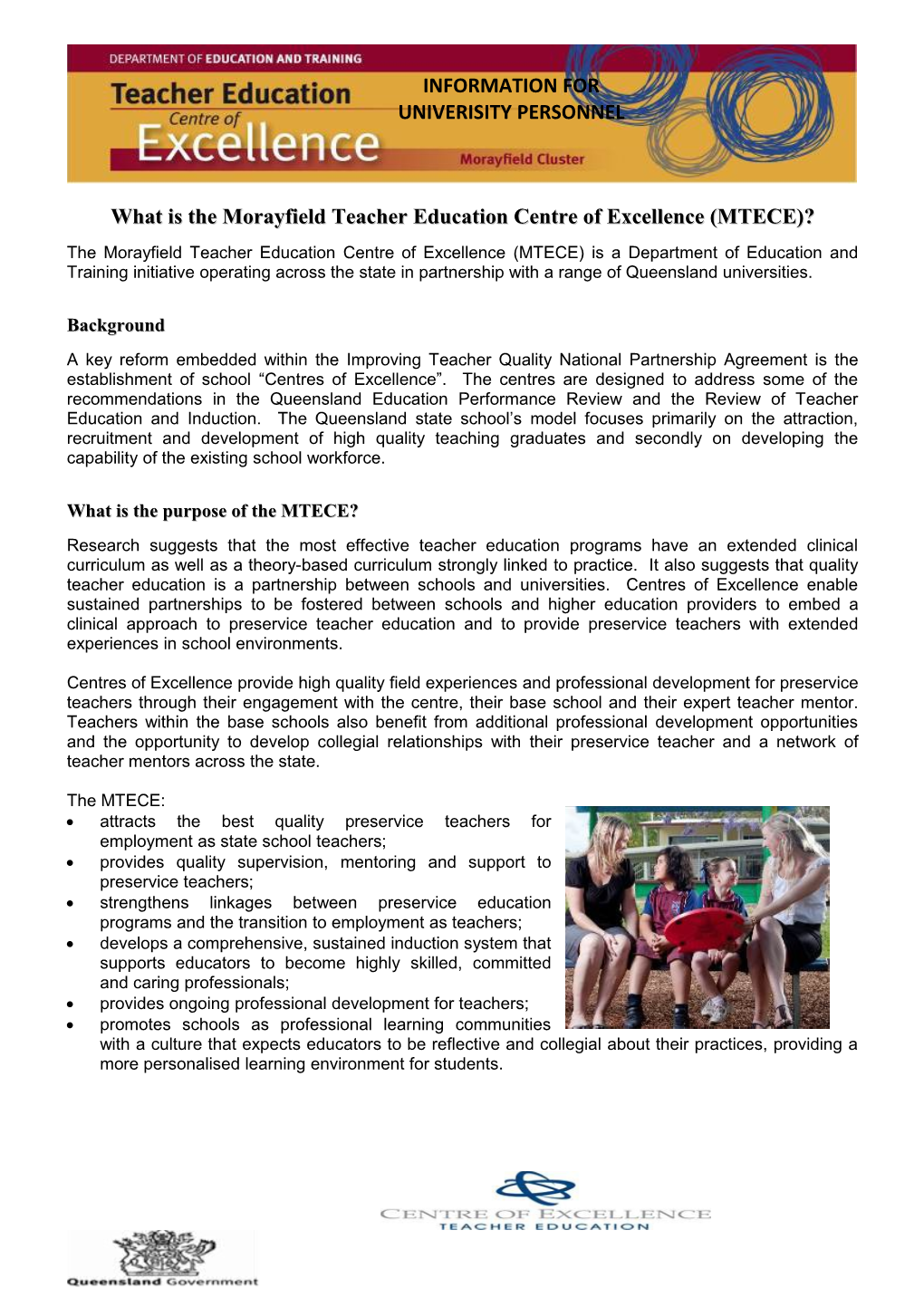 What Is the Morayfield Teacher Education Centre of Excellence (MTECE)?