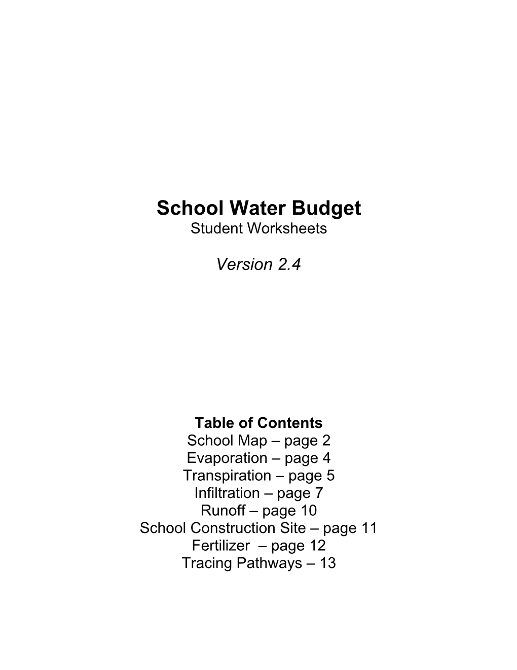 School Water Budget