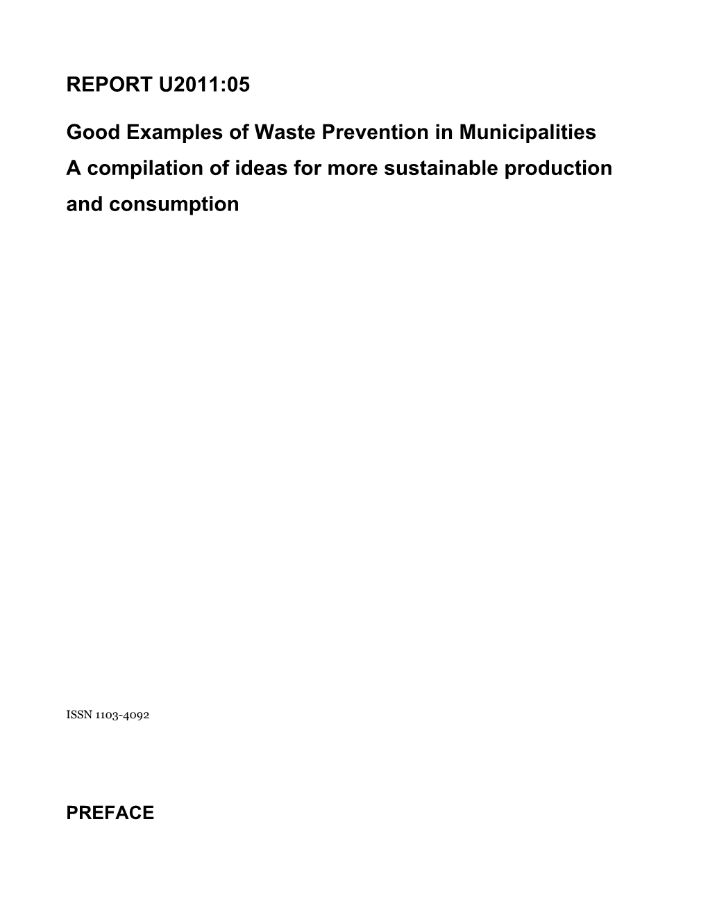 Good Examples of Waste Prevention in Municipalities a Compilation of Ideas for More Sustainable