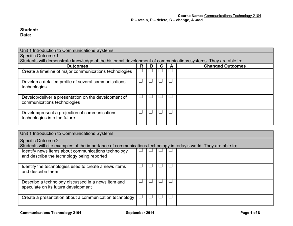 Course Name: Communications Technology 2104