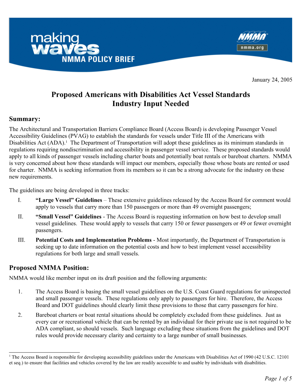 Proposed Americans with Disabilities Act Vessel Standards