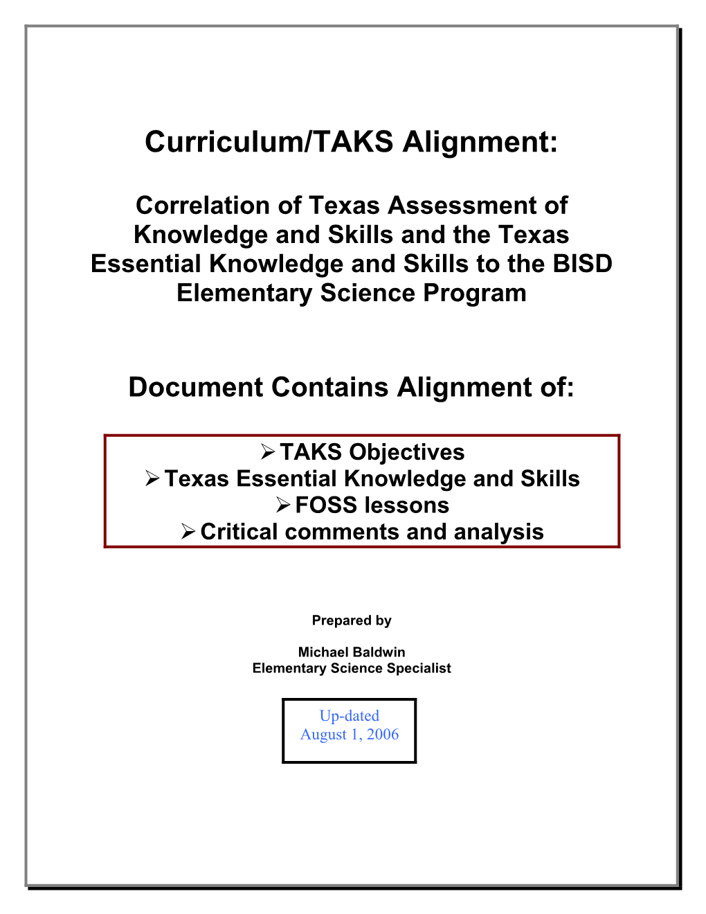 Texas Assessment of Knowledge and Skills Objective 1