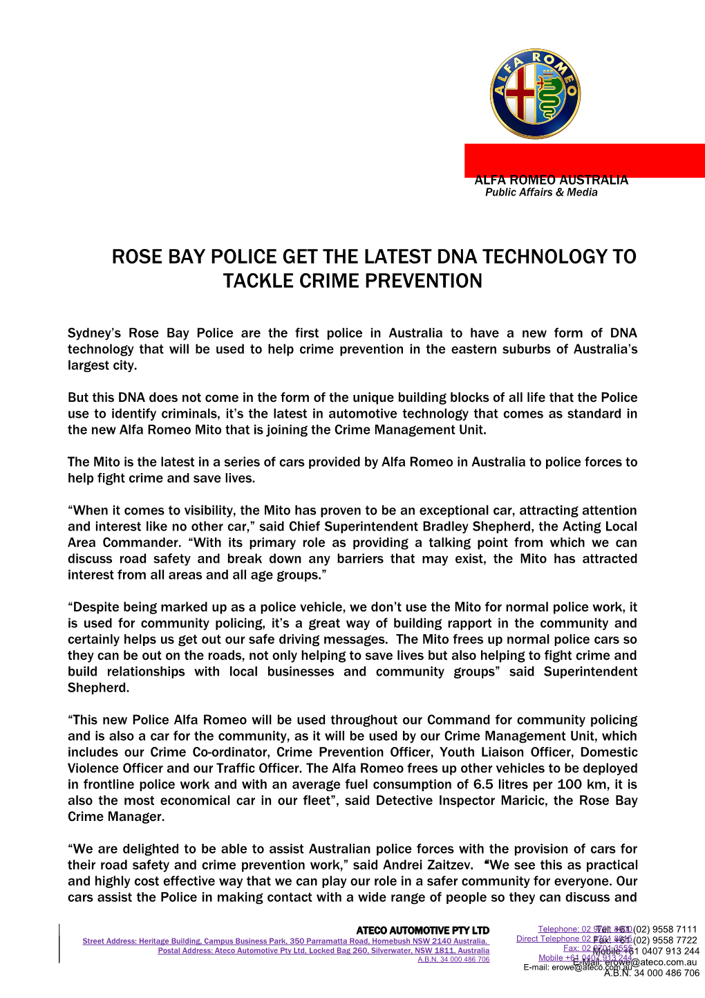 Rose Bay Police Get the Latest Dna Technology to Tackle Crime Prevention