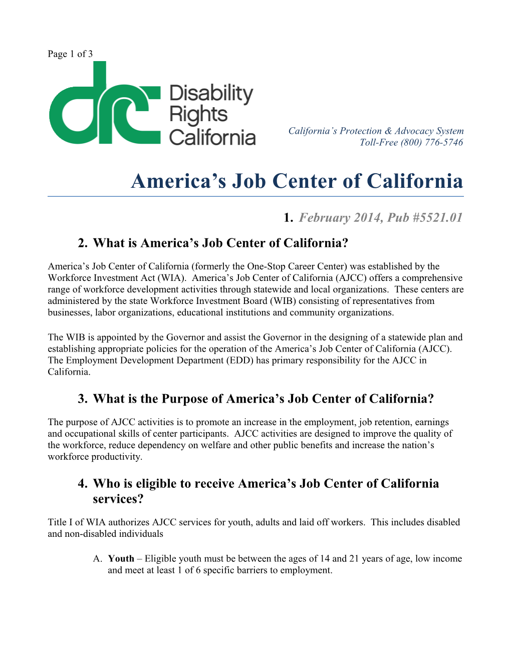 America S Job Center of California