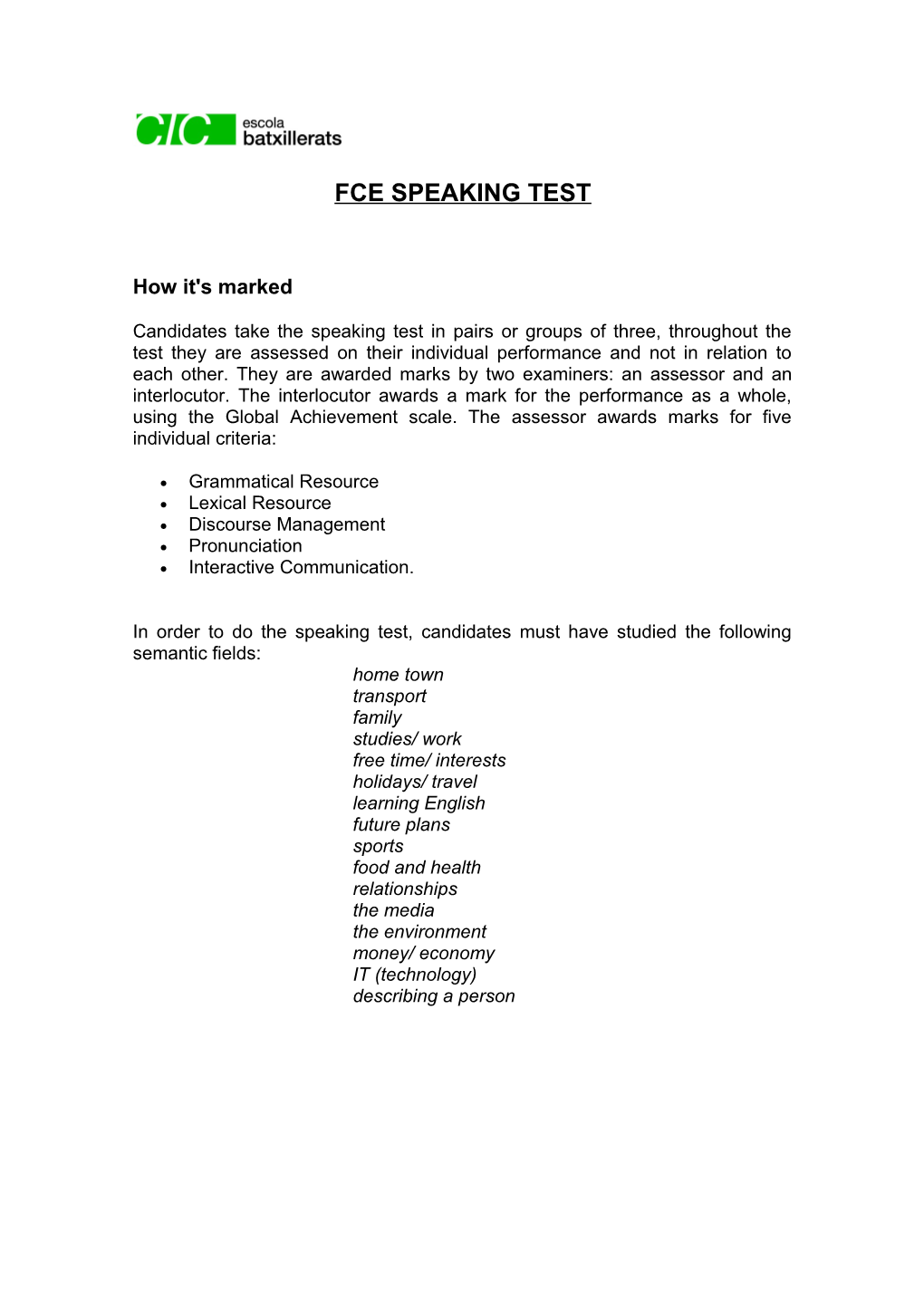 Fce Speaking Test