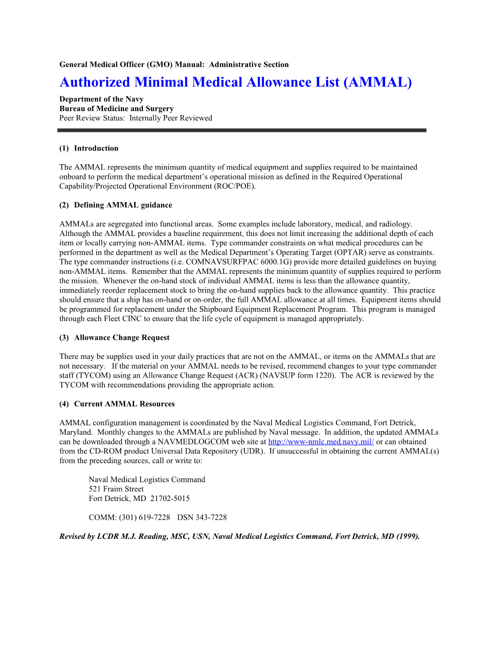General Medical Officer (GMO) Manual: Authorized Minimal Medical Allowance List (AMMAL)