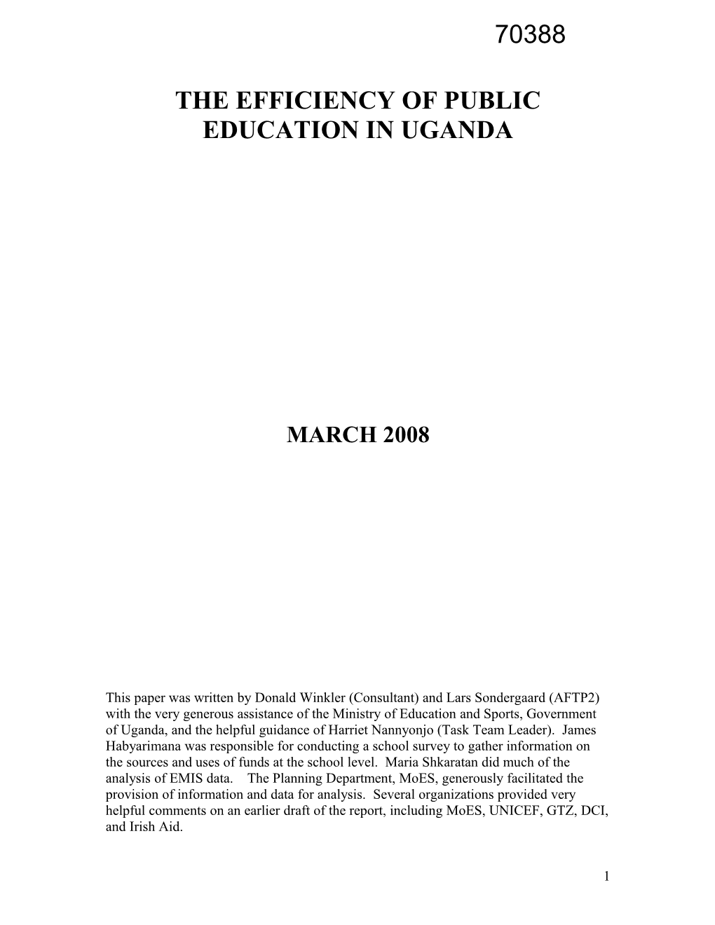The Efficiency of Public Education in Uganda