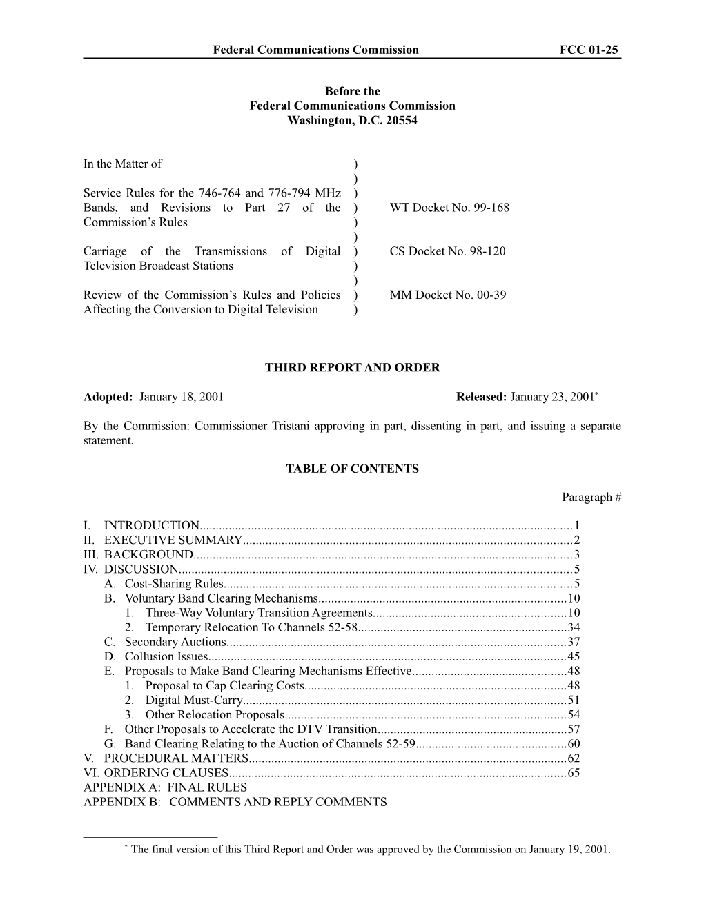 Federal Communications Commission FCC 01-25