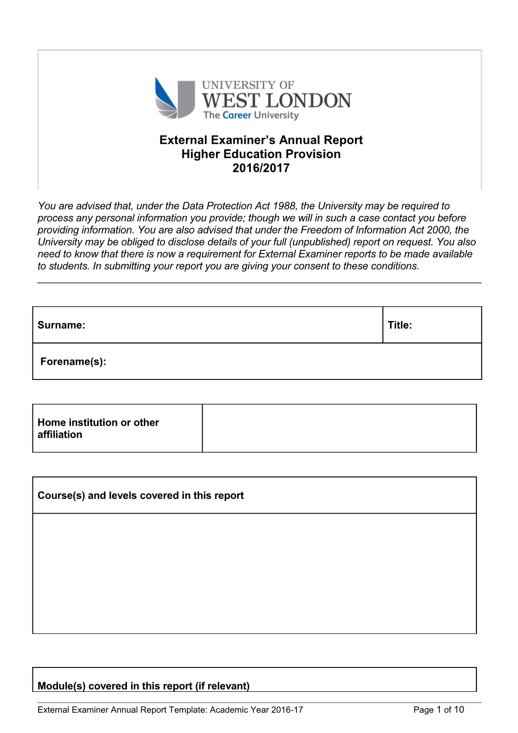 External Examiner S Annual Report
