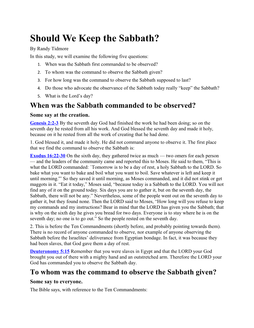 Should We Keep the Sabbath?