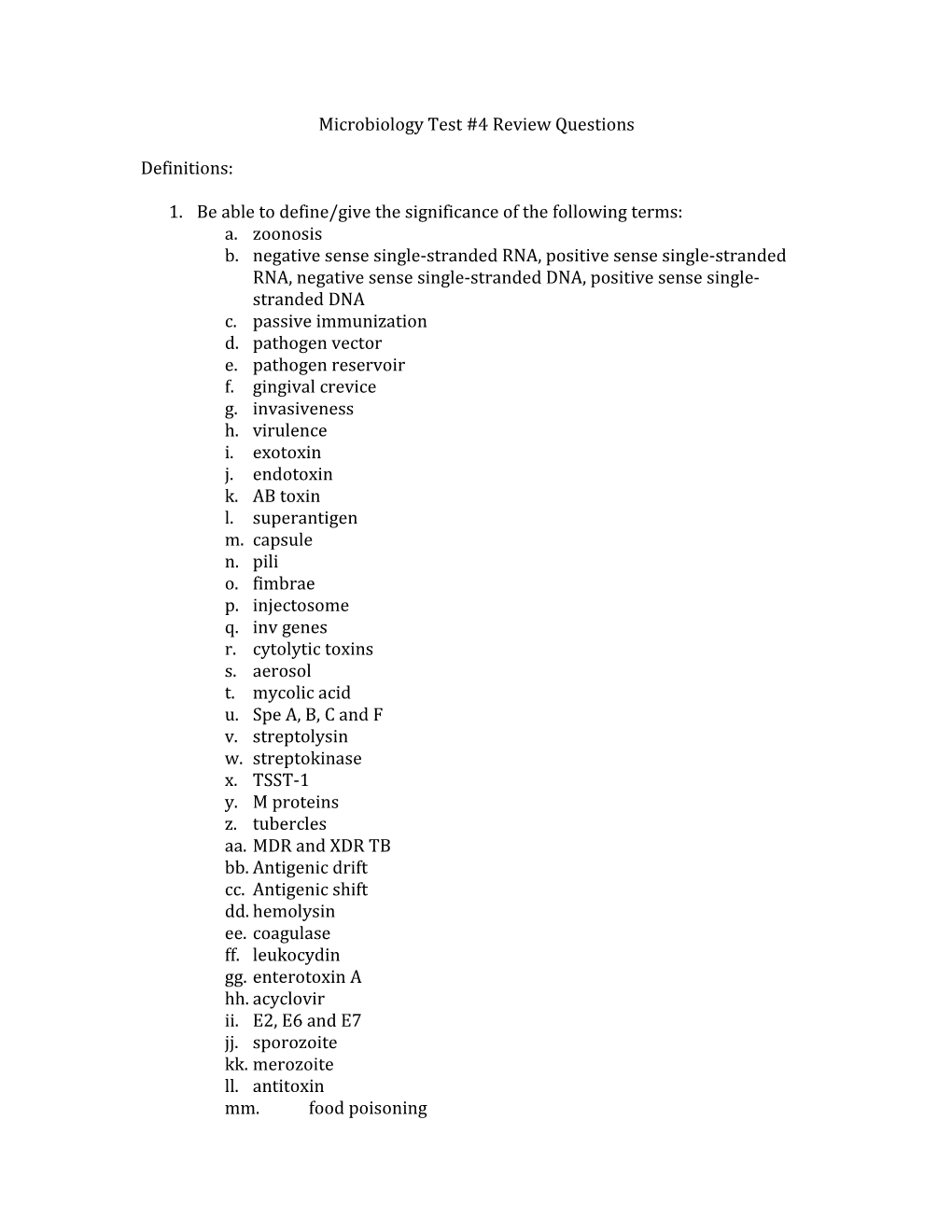 Microbiology Test #4 Review Questions