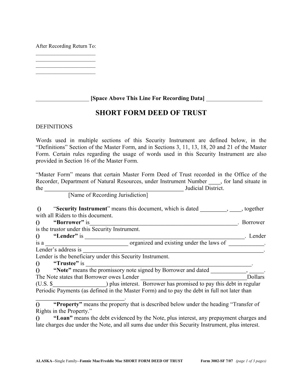 Alaska Security Instrument (Form 3002Sf): Word