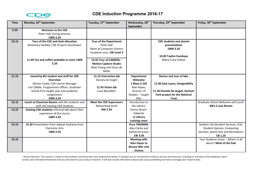 CDE Induction Programme 2016-17