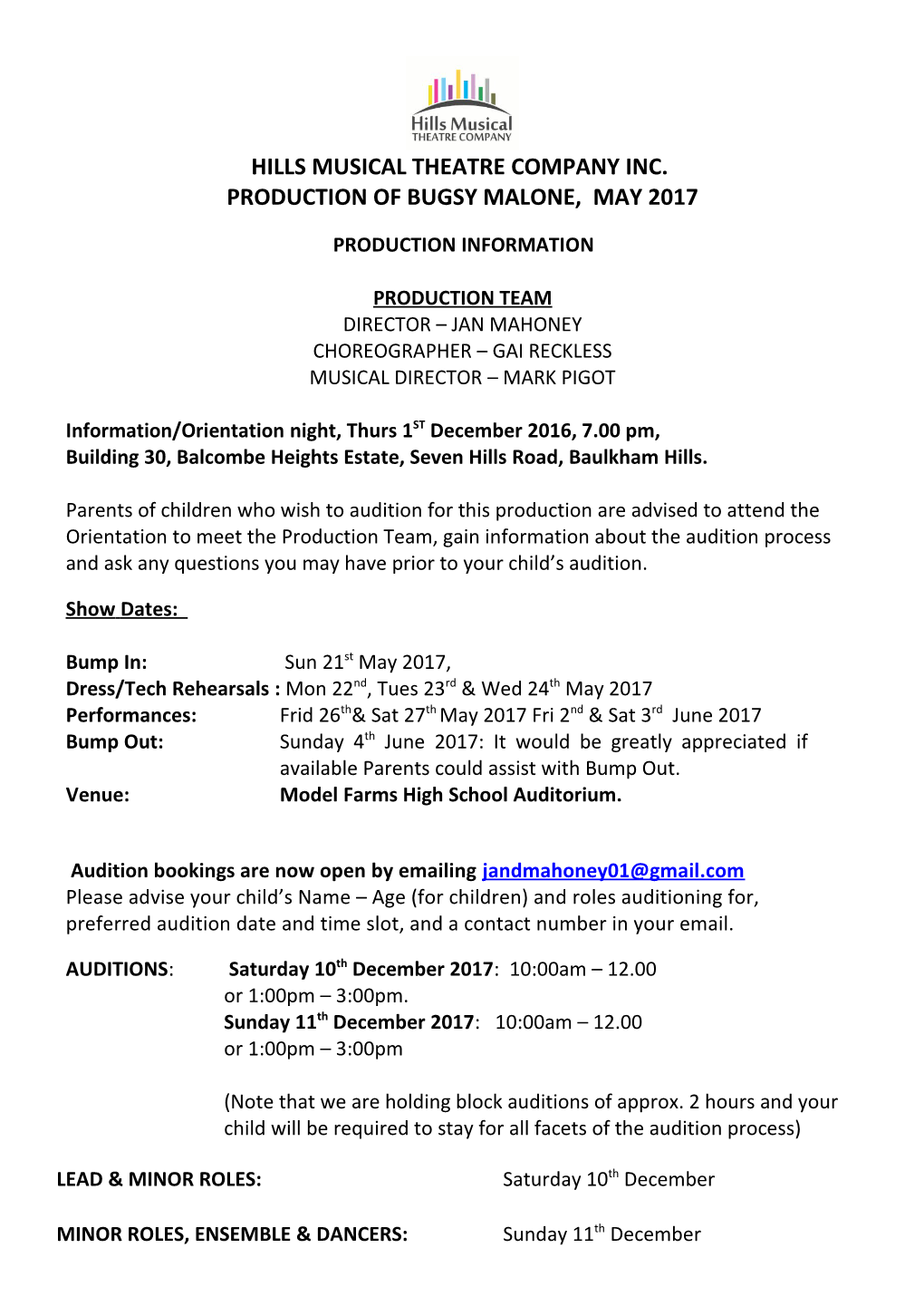 Miranda Musical Society Annie Audition Information