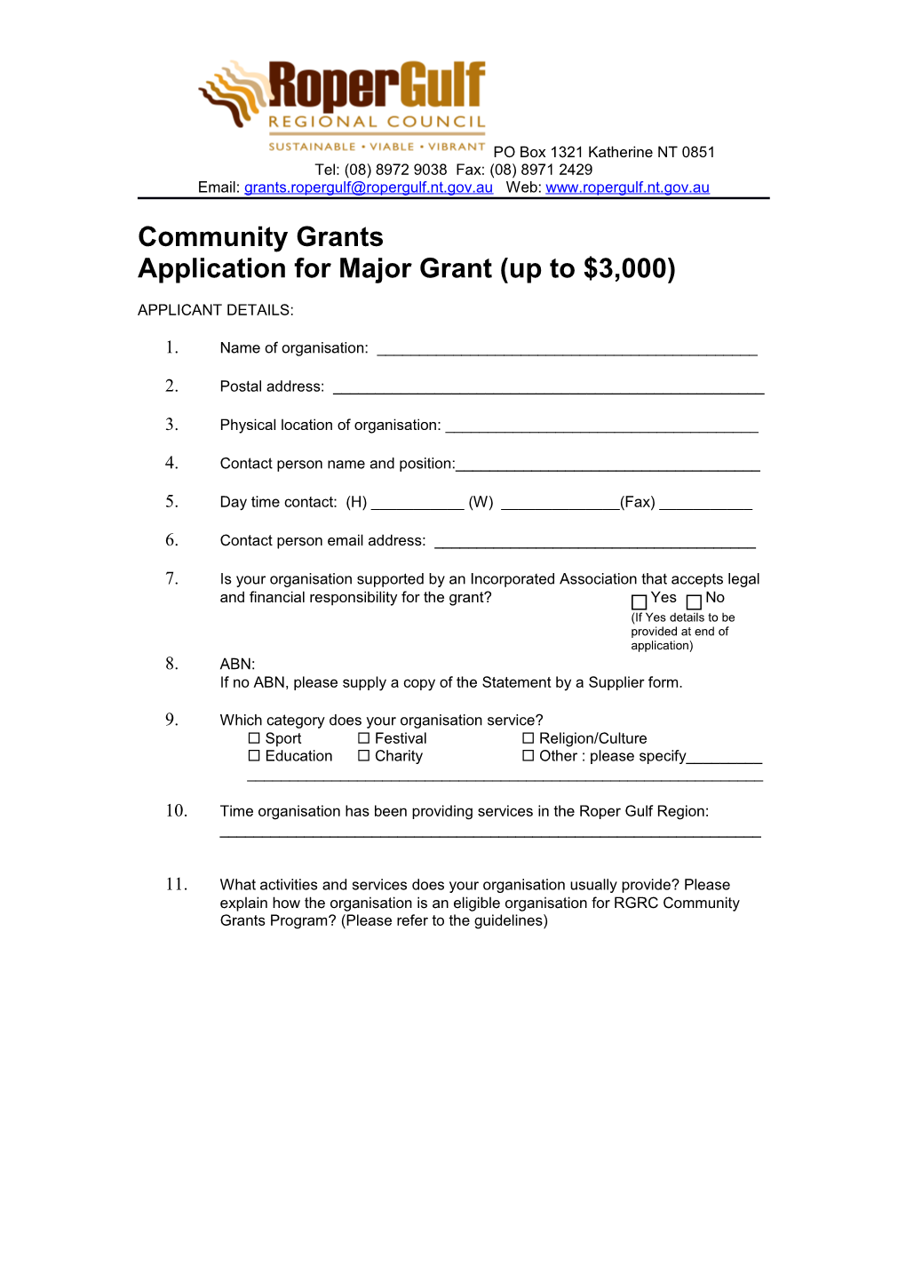 Application Formajor Grant (Up to $3,000)