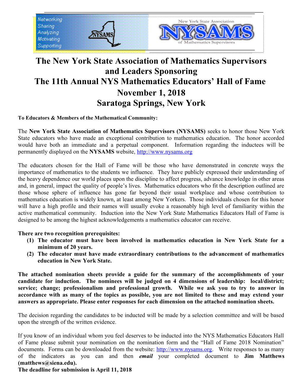 The New York State Association of Mathematics Supervisors