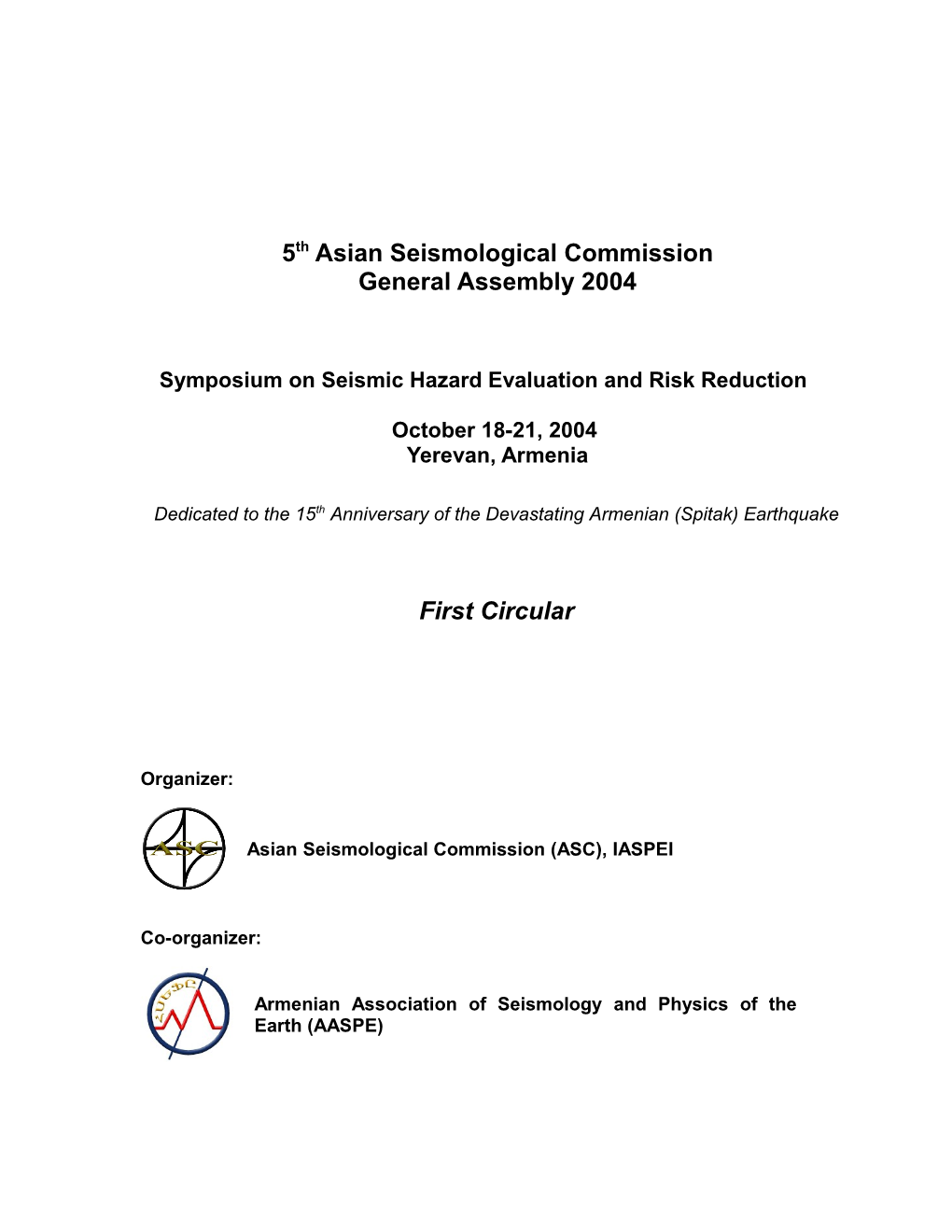 5Th Asian Seismological Commission General Assembly 2004