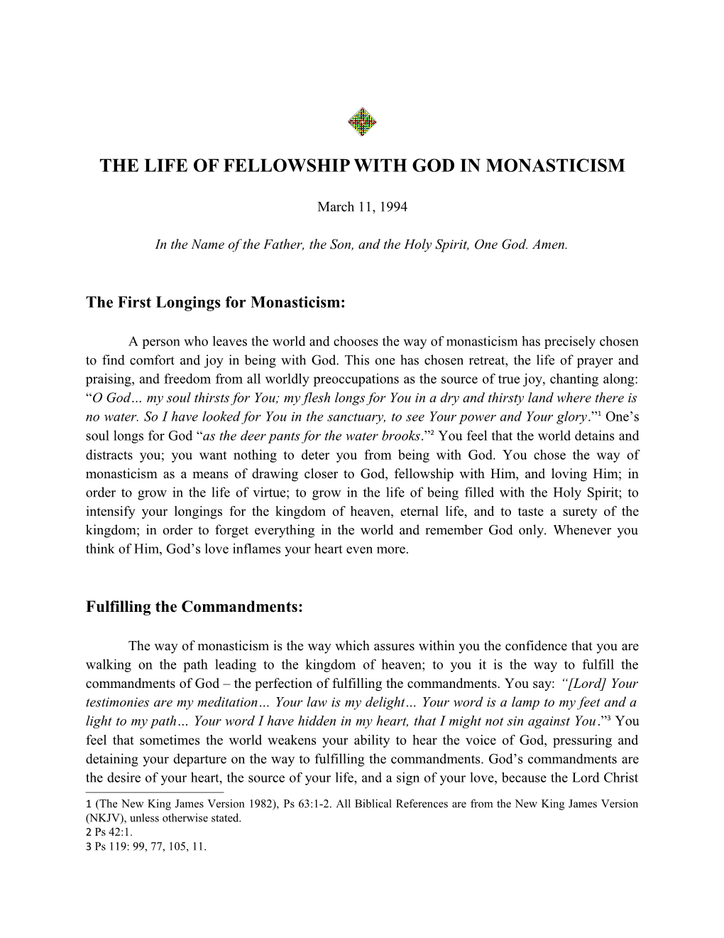 The Life of Fellowship with God in Monasticism
