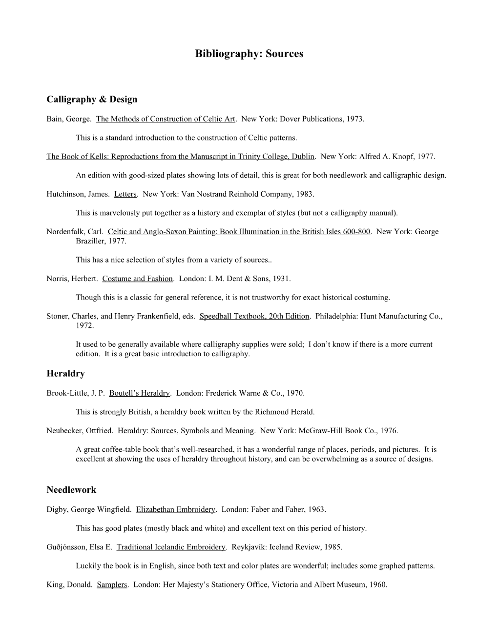 Bibliography: Sources