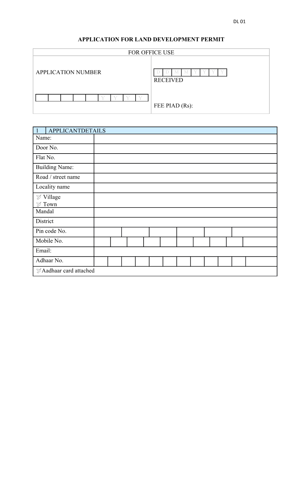 Application for Land Development Permit